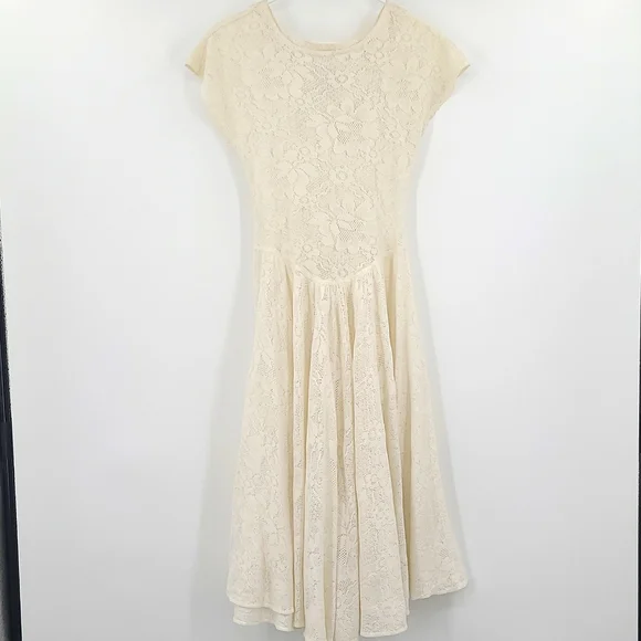 Vintage Medium Cream Off White Lace Zipper Back Hook Closure Flowy Short Sleeve | Color: Cream/White | Size: M | Kbuckmaster16's Closet